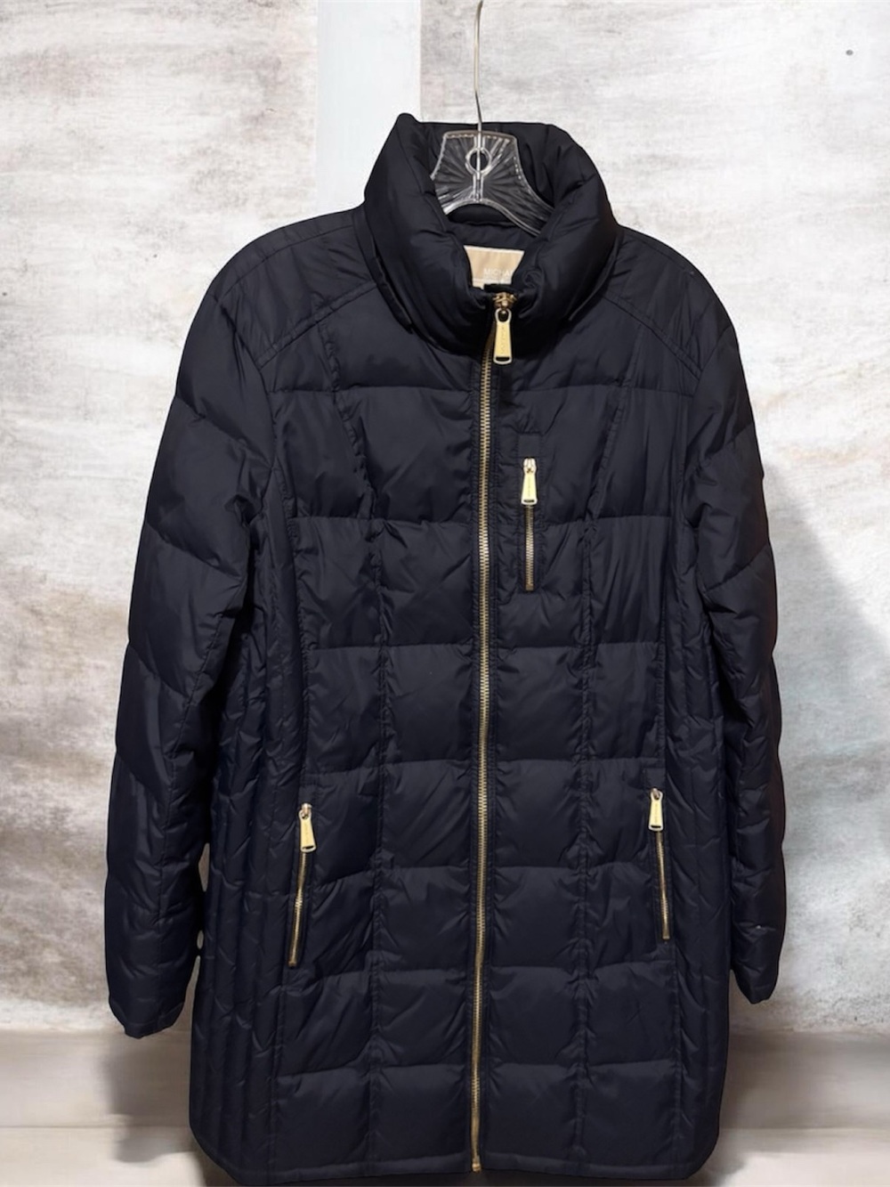 Michael Kors Black Quilted Puffer Coat with Gold Hardware